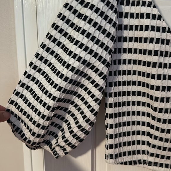 Zara Black/White Cropped Balloon Sleeve Dressy Top Women's Size Medium - Picture 3 of 10